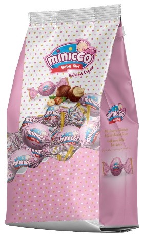 Minicco Baby Girl محشوة بكريم البندق ، شوكولاتة الحليب المركبة